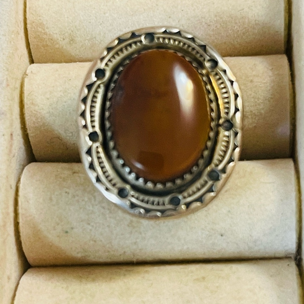 Vtg Native American Navajo Sterling Silver Cornelian Ring Sz 7